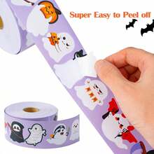 500 PCS Cute Halloween Ghost Stickers - 10 Designs Bulk Round Adhesive Stickers For Party Favor Decor