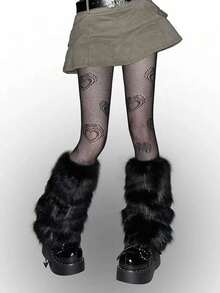 女士毛绒暖腿套 冬季毛皮蓬松暖腿套 柔软靴筒套 万圣节圣诞老人服装 - 黑色 - 查看 11