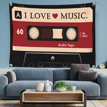 1pc Retro Cassette Tape Tapestry  MusicThemed Wall Art For Bedroom Or Dorm Y2K Aesthetic Polyester Fabric Indoor Decor With "I Love Music" Design Music Room Decor - Nhiều màu - Xem 4
