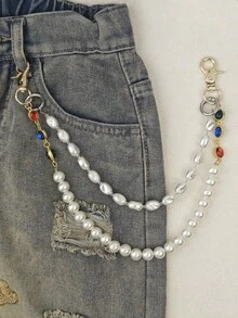 2025 Autumn Short Style Colorful Pearl Pants Chain Fashionable Men And Women One's Waist Luxury Accessories Decoration Jeans Pocket Chain Product Color Randomly Sent