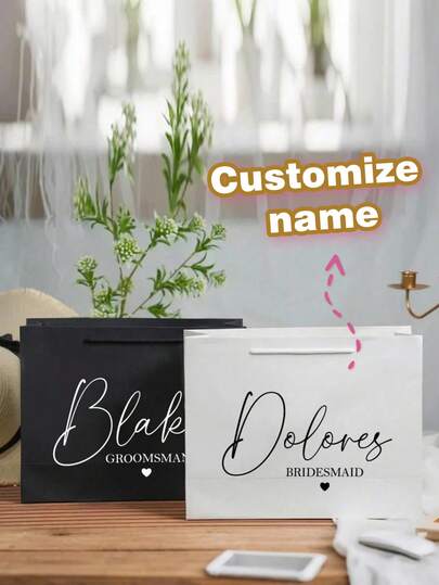 1pc Customized Text Decor Gift Bag, Custom Wedding Gift Bags, Bridesmaid Gift Bag, Customized Festival Party Small Paper Gift Bag For Candy Snack,Suitable For Bridesmaid, Bachelorette Party, Bridal Shower, Bridesmaid Party,DIY Party Folding Small Gift Bag, Ornamental,Reusable,ExquisiteModern,Friends,Office,For Anniversaries,For Valentine's Day,For Mother's Day,For Birthdays,For Father's Day,For Graduation.Christmas