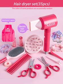 儿童美发沙龙设计了角色扮演装扮玩具、逼真的电动卷发器和吹风机（不带温度）、带灯光和音效的女孩玩具，以及时尚的专业角色扮演服装。Cosplay服装设计师。女孩的礼物，圣诞节，派对 - 彩色 - 查看 11