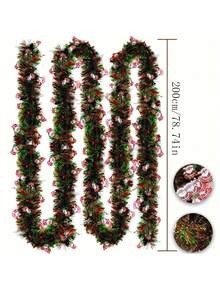1 Set Christmas Tinsel Garland, Red And Green Metallic Twist Decorative Ribbon With Shiny Ornaments, Plastic Christmas Tree And Party Supplies, Indoor And Outdoor Holiday Decor, No Power Needed, Halloween Decoration - Multicolor - View 8