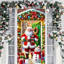 Cortina de puerta versátil de poliéster con Papá Noel y muñeco de nieve - Diseño rústico vintage para Navidad, Halloween, Acción de Gracias y talla grande - 35.43x70.87 pulgadas, ideal para Navidad, perfecta para Acción de Gracias