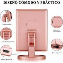 Espejo De Maquillaje Tríptico, Espejo luz led Maquillaje HD con 22 Luces LED,Espejo con Luz para Makeup con USB Cable, Espejo para Maquillaje con Aumentos, Base con Movimiento 180 ° ,Oro rosa - Oro rosa - Ver 4