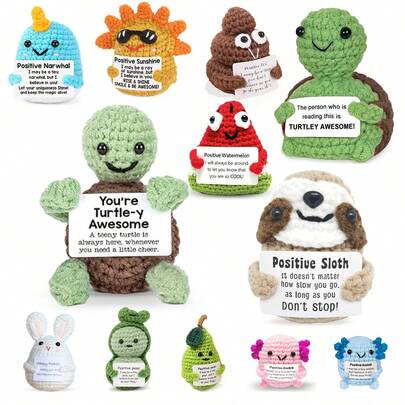 带贺卡的钩针向日葵饰品，有趣的装饰品，带有向日葵/树懒/乌龟/胡萝卜/兔子的情感支持设计，送给朋友的创意礼物，派对装饰，节日礼物，毛绒玩具，节日，树懒毛绒动物