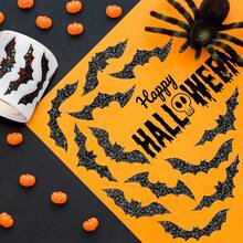Halloween Bats Stickers Roll Laser Black Bats Shape Waterproof Decals 5 Designs Sparkly Self-Adhesive Stickers For Halloween Party Envelope Scrapbook Decor, 500Pcs - Black Bat Sticker - View 6