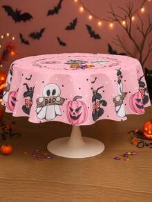 1 pièce Nappe ronde décorative rose pour Halloween, nappe en polyester avec motif de citrouille fantôme et chat noir, décoration de table pour fête d'Halloween, Trick or Treat, fantôme BOO, décoration de célébration d'Halloween, nappe rose pour fête, décoration de fête pour dames, décoration de table de salle à manger pour Halloween, décoration de cuisine et salle à manger, décoration d'intérieur, nappe de haute qualité et durable, petit cadeau d'Halloween, petit cadeau de fête - Halloween Rose BOO - Voir 5