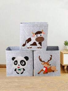 1 pièce Panier de rangement pliable en matériau feutre, robuste et durable, économise 70% d'espace. Orné de motifs mignons d'animaux panda et cerf, apportant une touche vivante. - Même photo - Voir 8