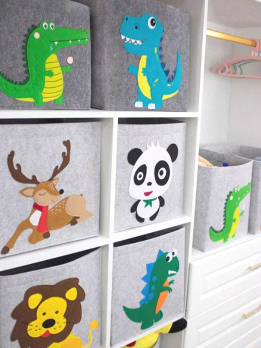 1 pièce Panier de rangement pliable en matériau feutre, robuste et durable, économise 70% d'espace. Orné de motifs mignons d'animaux panda et cerf, apportant une touche vivante.