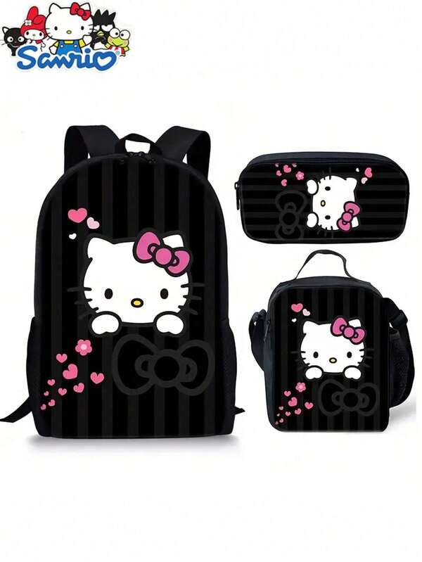 Sanrio 3 قطع طقم حقيبة ظهر يونيسكس بتصميم هالو كيتي وأصدقائها، تشمل حقيبة مدرسية وحافظة أقلام وصندوق غداء، حقيبة ظهر لحمل الكمبيوتر المحمول بسعة كبيرة، أشرطة كتف قابلة للتعديل، مصنوعة من النايلون، إغلاق بسحاب، حجيرة للأجهزة اللوحية، خفيفة الوزن، مريحة، ناعمة، مناسبة للتنقل اليومي، هدية رائعة للعائلة والأصدقاء