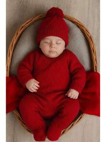 Saída de maternidade vermelha em tricô aconchego