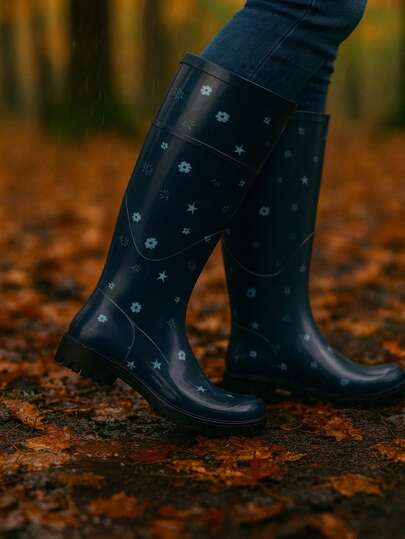 Bota De Lluvia Impermeable Para Dama Top Moda 2950 Gotas Azul/Petroleo, duraderas y resistentes al desgaste, antideslizantes, aptas para días lluviosos y soleados, diseño de suela antideslizante para mayor tracción, fácil de limpiar, diseño de punta redonda para comodidad del pie, material suave y flexible para un uso cómodo Otoño-Invierno