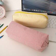 1 pieza Estuche para lápices con diseño de líneas de color a rayas, con cremallera suave y diseño espacioso para almacenamiento de artículos de papelería, hermoso estuche portátil para lápices, útiles escolares de moda para estudiantes, artículos esenciales para la temporada de regreso a clases