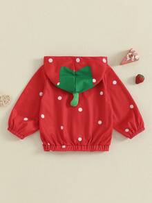 Abrigo con capucha rojo de manga larga con cremallera y estampado de fresas para niñas pequeñas. - Rojo - Ver 7