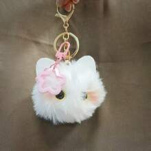 2 Stück Plüsch Katzen- und Teddybär-Schlüsselanhänger, weiß, pink, schwarz, rot, geeignet für Rucksäcke, Schlüssel und verschiedene Accessoires als Weihnachtsgeschenk