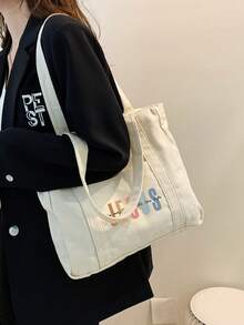 Stylish Semi-Circular Beige Printed Women's Handbag - Features Interior Pockets; Minimalist Style, Printed Shoulder Bag, Large Capacity Design - Beige - View 4