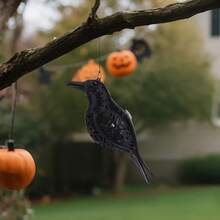 Light Up Halloween Crow Decor Battery Operated Raven Lamp Spooky Hanging Decorations For Indoor Outdoor Home - 黑色 - 查看 3