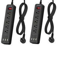 CILIA 1/2 Pcs Flat Plug Surge Protector Power Strip, 6 AC Outlets, 5 Ft Flat Braided Extension Cord,Dorm Room Essentials College,Compact Desk Charging Station Wall Mount For Office, School, Dorm