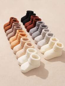 5 Pairs Baby Solid Color Thickened Warm Fleece Socks, Autumn/Winter - Multicolor - View 1