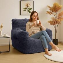 Bean Bag Chair With Filler, Bean Bag Sofa With Tufted Soft Stuffed Filling, Fluffy And Lazy Sofa, Comfy Cozy BeanBag Chairs With Memory Foam For Dorm - 深藍色 - 查看 2