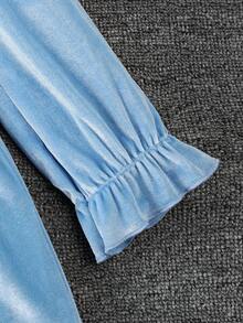 Elegant & Fashionable Casual Solid Color Turndown Collar Long Sleeve Bow Decor Girls Dress, Autumn/Winter