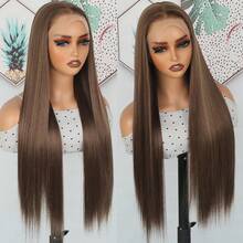 360 Full Lace Front Wig For Women Ginger Orange Long Straight Hair Wigs Pre Plucked Hairline Heat Resistant Fiber Soft Dark Orange Wig Glueless Free Part HD Lace Natural Look Full Lace Synthetic Hair Replacement Wigs For Party & Daily Wear 30 Inch - 棕色 - 查看 3