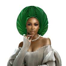 Nigerian Headwear Aso Oke Headband, Women's Wrapped Rhinestone, African Headscarf Hat, Auto Gele Headband, Handmade Fashionable Headwear, Suitable For Weddings, Parties, And Other Festivals - Multicolor - View 12