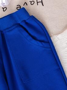 2pcs/Set Cute Bear Graphic Apricot Long Sleeve Hoodie & Blue Jogger Pants Outfit, Casual Wear For Baby Boys - Blue - View 7