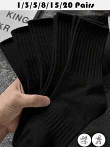 1/3/5/8/10/15/20 Pasang Kaos Kaki Kasual Bergaris Polos untuk Pasangan, Yoga, Olahraga, Santai, Panjang Setengah Betis, Semua Musim, Musim Gugur - Putih - View 4