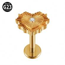 1 件钛心形氧化锆唇环内螺纹 CZ 花形唇钉耳屏耳软骨扁平穿孔鼻环饰品 - 鈦原色 - 查看 11