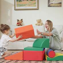 HOMCOM Soft Play Set, 7 Piece Foam Blocks, Toddler Climb And Crawl Activity Set For 1-3 Years, Soft Play Equipment For Building And Stacking, Educational Play, Red - Red - View 6