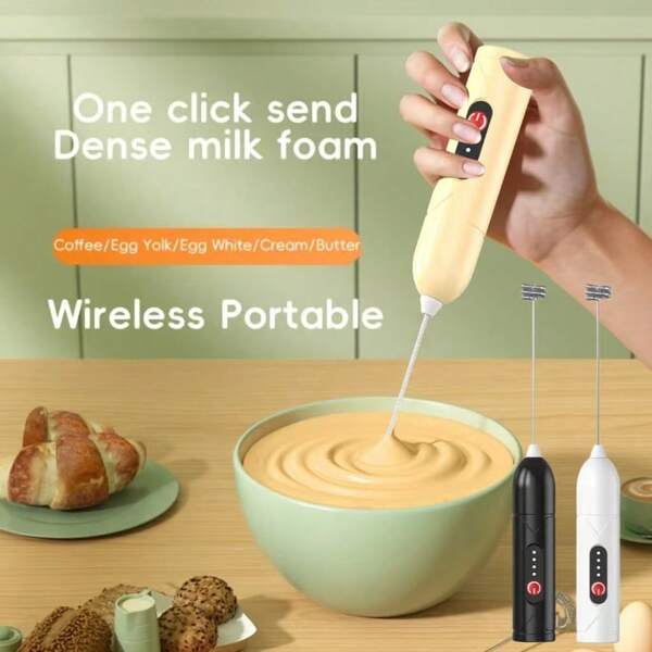 RAF Batidora eléctrica portátil con carga USB RAF - Batidor rápido de 30 segundos y 3 velocidades ajustables, cabezal de acero inoxidable, batería de litio de 300mAh, apta para repostería, comida de bebé, batidos, mezcladora portátil, se requiere batería