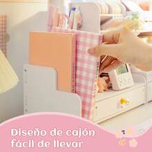 Organizador de escritorio con cajones diseño inclinado para marcadores acuarelas gran capacidad almacenaje accesorios oficina estudio material escolar - Blanco - Ver 7