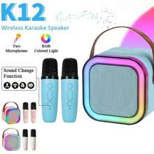 Wireless Portable Handheld Speaker With Led Light Atmosphere Effect, Support/Tf Card/Usb Playback. Comes With Two Wireless Microphones, Suitable For Home Party Karaoke.