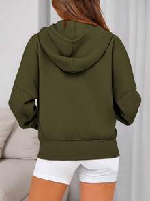 Women Casual Zipper Hoodie Long Sleeve Sweatshirt Y2K Hooded Jacket Fall Autumn Winter Going Out Clothes - 軍綠色 - 查看 4