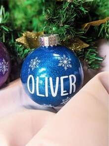 1pc Personalized Glitter Christmas Ball Ornament With Snowflake, Custom Name/Surname Christmas Decoration Gift - Multicolor - View 7