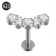 1 件钛心形氧化锆唇环内螺纹 CZ 花形唇钉耳屏耳软骨扁平穿孔鼻环饰品 - 鈦原色 - 查看 20