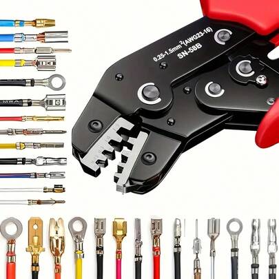 SN-58B Professional Ratchet Crimping Tool - 0.25-1.5mm² (AWG23-16) For TE/JST/Molex Terminals | Industrial-Grade Manual Crimper With Metal Construction , Carbon Steel Handle