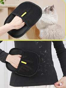 1PC Upgraded Large Pet Static Hair Removal Gloves - Black Polypropylene Cat Beauty Gloves With Yellow Decoration, Efficient Hair Removal For Cats And Dogs, Essential Pet Beauty Tools | Fashionable Pet Accessories | Care Gloves, Pet Beauty Gloves