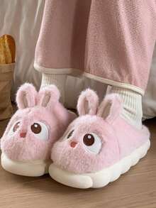 Autumn/Winter Fluffy Slippers, Suitable For Outdoor Wear, Thick EVA Sole, Warm & Anti-Slip, Indoor Cute Cartoon Rabbit Plush Slippers - Pink - View 5