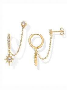 Luxury Cubic Zirconia Star Gold Dangle Earrings Stackable Piercing Hoop Stud Earring For Women Girls Party Wedding Sweet Jewelry Gift