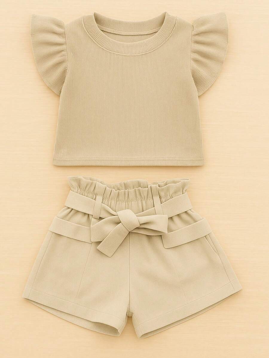 Children's Set Cropped Frufru Blouse + Linen Clochard Shorts Kit With 2 Super Stylish Pieces CJI033 - Telanjang dan Telanjang - View 1