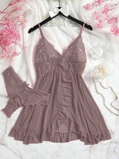 SOFUSEN Women's Sexy Lingerie Set, Mesh Fabric Sexy Camisole Nightgown, Suitable For Home, Hotel, Valentine's Day, Christmas And Other Occasions