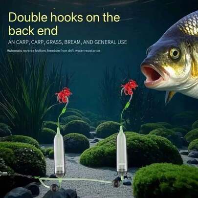 1 件 Esen 欧式鲤鱼钓鱼套装，带自动升降防卡双钩，防漏底部设计 - 混合颜色钩，专业渔夫级耐腐蚀材料