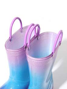 1 Pair Adorable Princess-Style Colorful Crystal Rain Boots, Soft & Durable Soles, Seamless Round Toe, High-Top Design, Lightweight Body, Rain Boots For Girls & Toddlers For School, Camping, Beach, Outdoor, Sturdy Double Handles, Shiny Crafted Uppers, Suitable For All Seasons