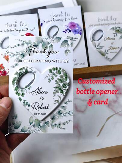 16/40/48pcs Customized Heart-Shaped Bottle Opener Set, With Personalized Design, Heart-Shaped Bottle Opener And Card. Suitable For Wedding Gifts, Birthday Parties, Cocktail Party Presents, And As Gifts For Family And Friends.