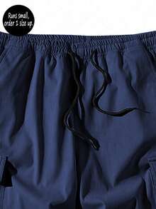 男士宽松休闲轻便工装短裤，尺码偏小，请订购大一码 - 藍色 - 查看 4