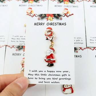 5个/6个/10个/12个装可爱麋鹿圣诞树圣诞老人雪人企鹅钥匙扣，附赠圣诞贺卡 - 节日圣诞帽围巾设计，耐用塑料龙虾扣钥匙扣，独特的节日生日礼物，送给家人朋友，卡通风格，色彩缤纷