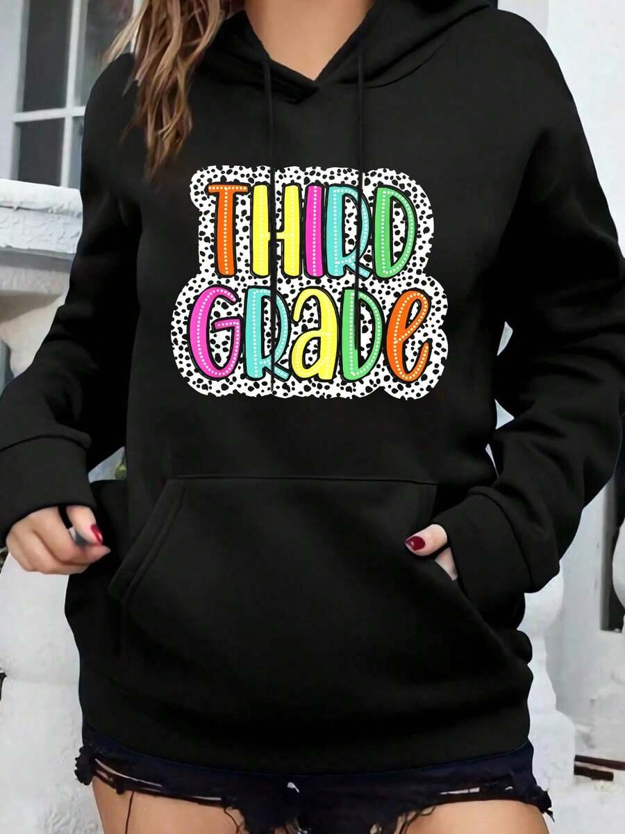 Third Grade Dalmatian Dots 3rd Dream Team Back To School Hooded Sweatshirt Unisex Classic Hoodie, Cozy Long Sleeve, Everyday Layering Clothes - 黑色 - 查看 1